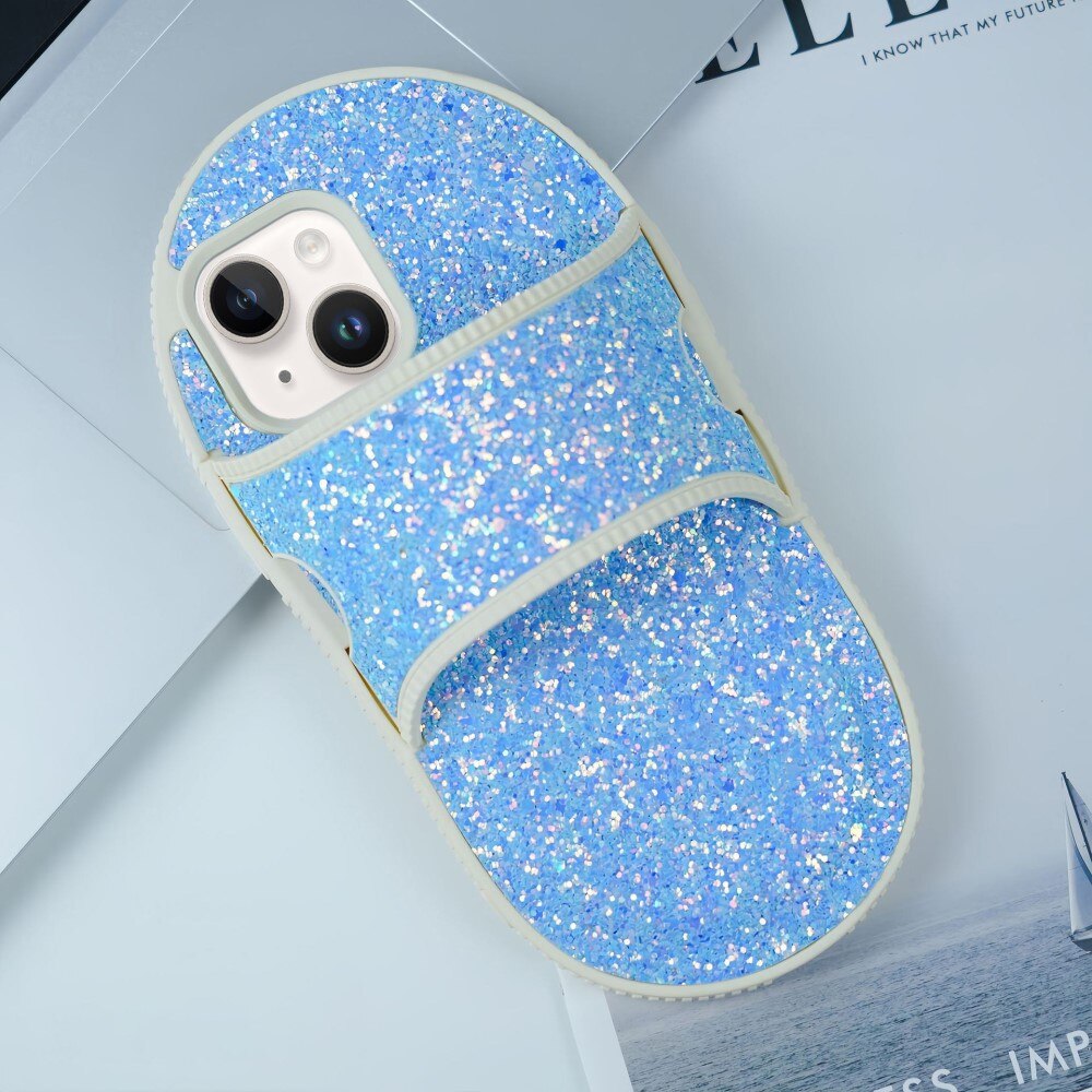 iPhone 13 Glitter Pantoffel Hoesje, blauw