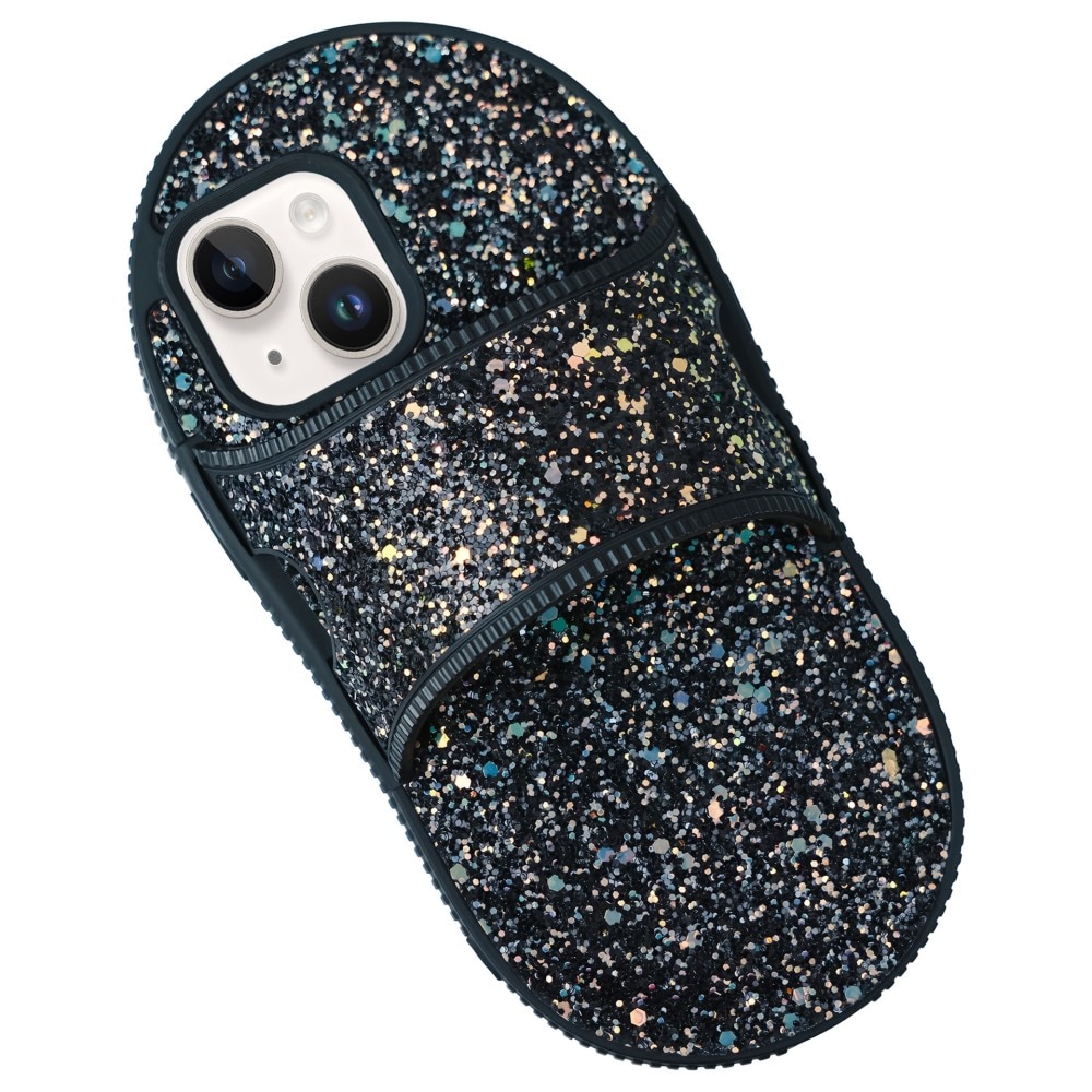 Glitterhoesje Slipper iPhone 14, zwart