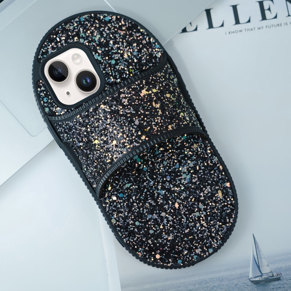 Glitterhoesje Slipper iPhone 14, zwart