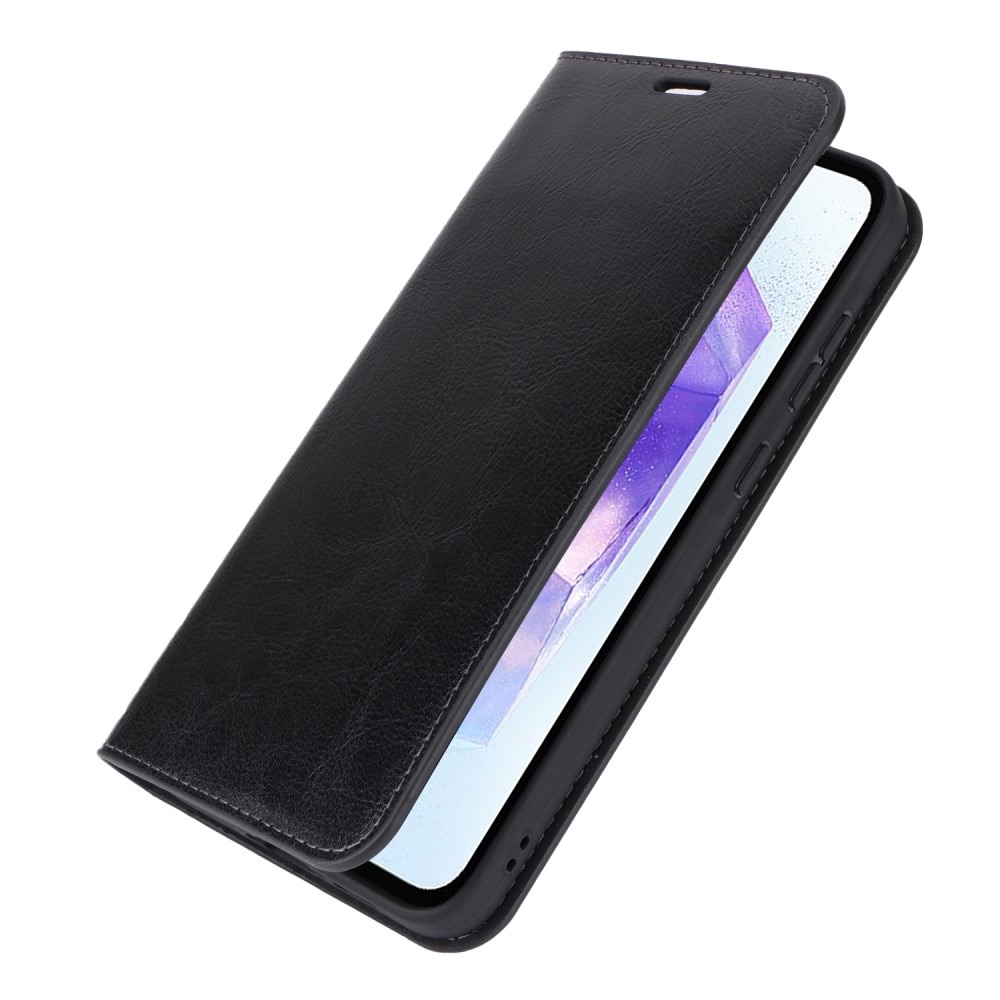 Samsung Galaxy A55 Mobielhoesje Echt Leer zwart