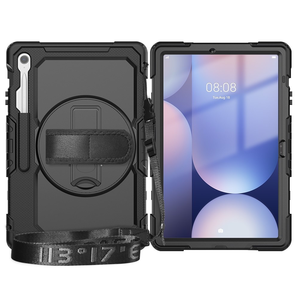 Samsung Galaxy Tab S10 FE Plus Schokbestendige Full Protection Hybridcase met schouderriem zwart