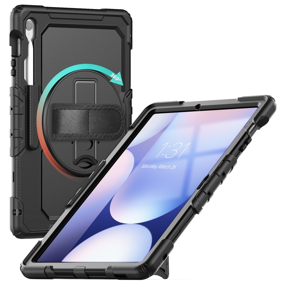 Samsung Galaxy Tab S10 FE Plus Schokbestendige Full Protection Hybridcase met schouderriem zwart