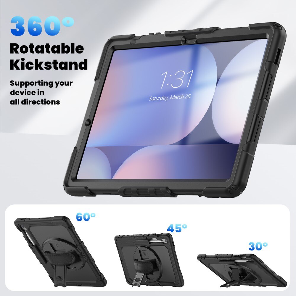 Samsung Galaxy Tab S10 FE Plus Schokbestendige Full Protection Hybridcase met schouderriem zwart