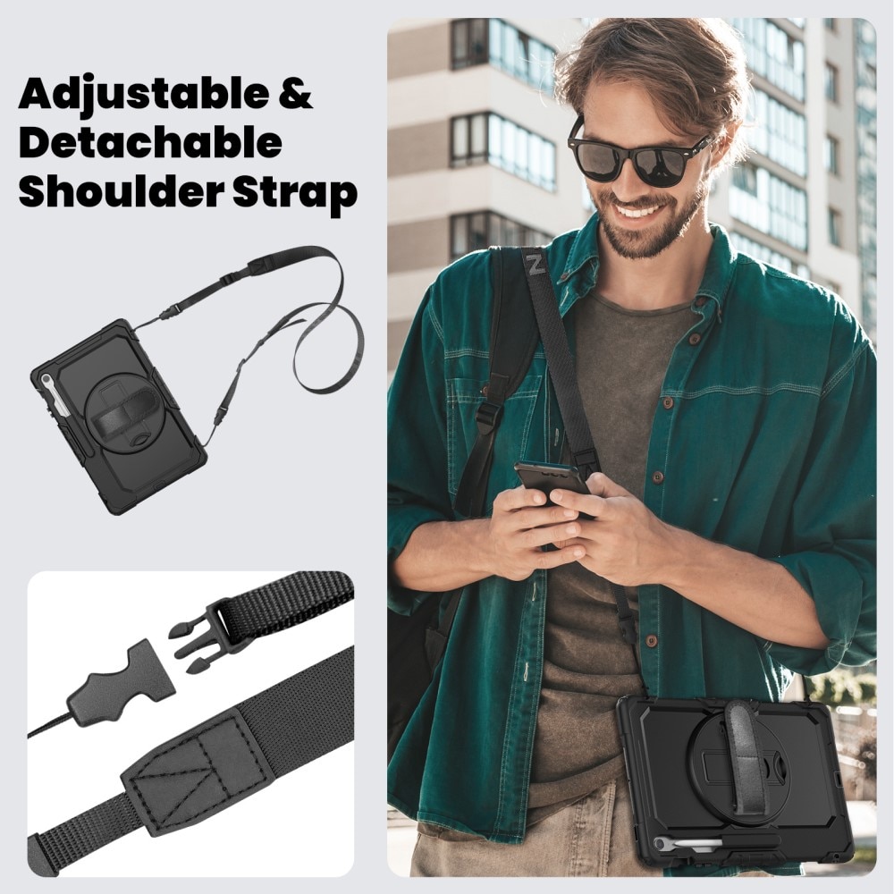 Samsung Galaxy Tab S10 FE Plus Schokbestendige Full Protection Hybridcase met schouderriem zwart