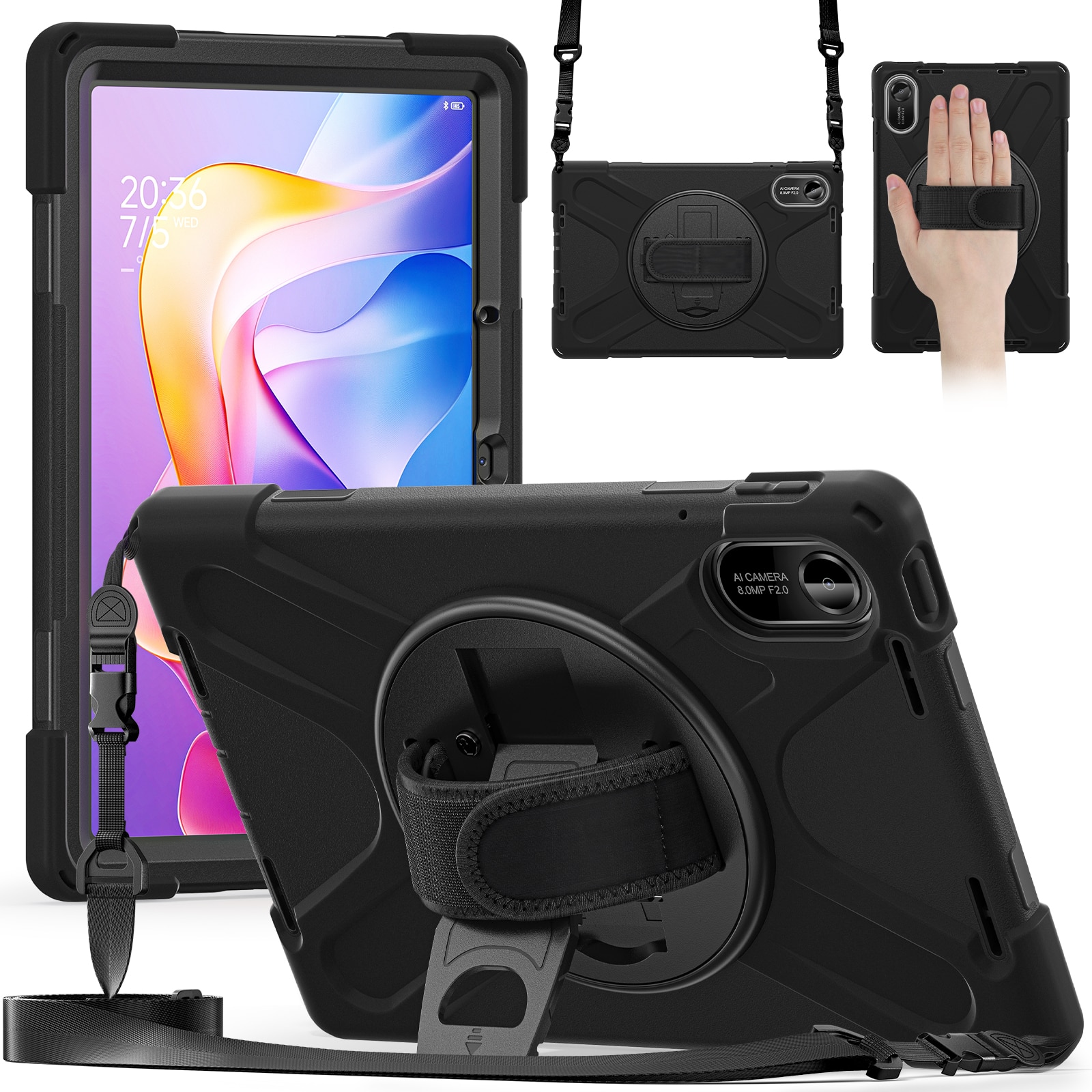 Xiaomi Redmi Pad 2 Schokbestendige Hybridcase met schouderriem zwart