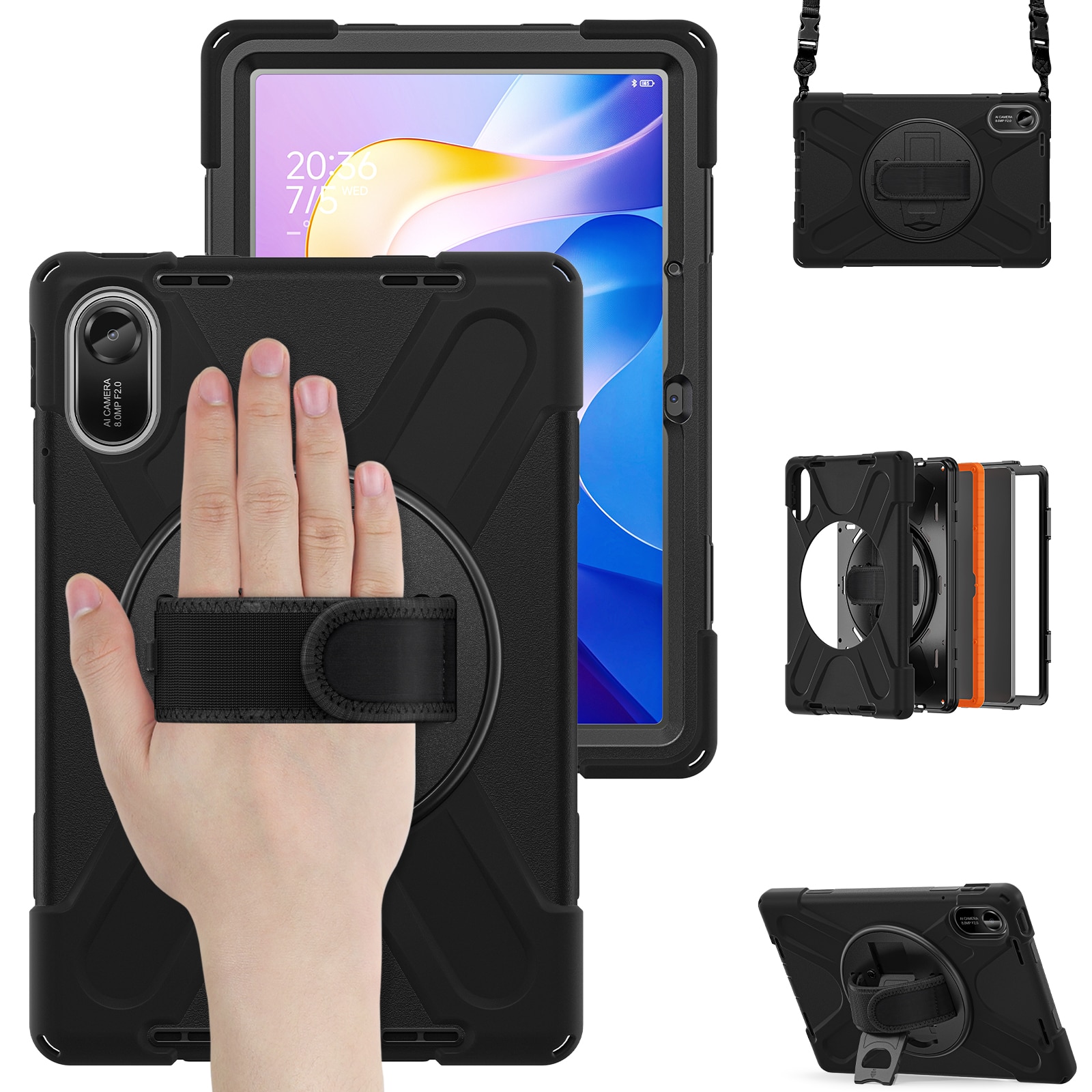 Xiaomi Redmi Pad 2 Schokbestendige Hybridcase met schouderriem zwart