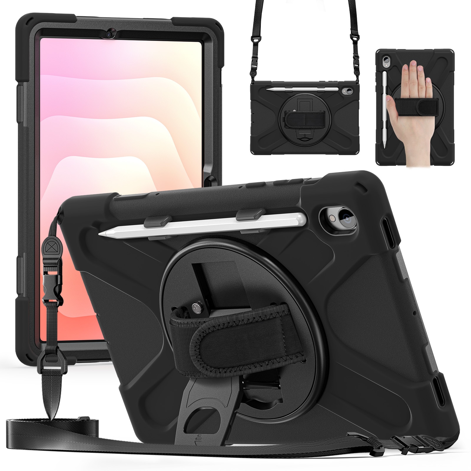 Samsung Galaxy Tab S11 Schokbestendige Hybridcase met schouderriem zwart