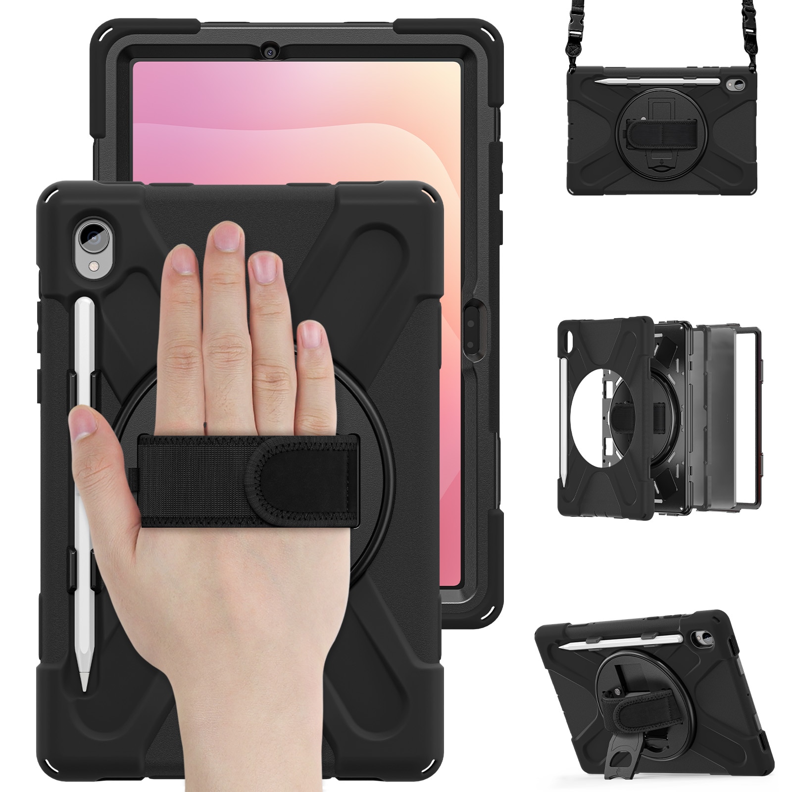 Samsung Galaxy Tab S11 Schokbestendige Hybridcase met schouderriem zwart