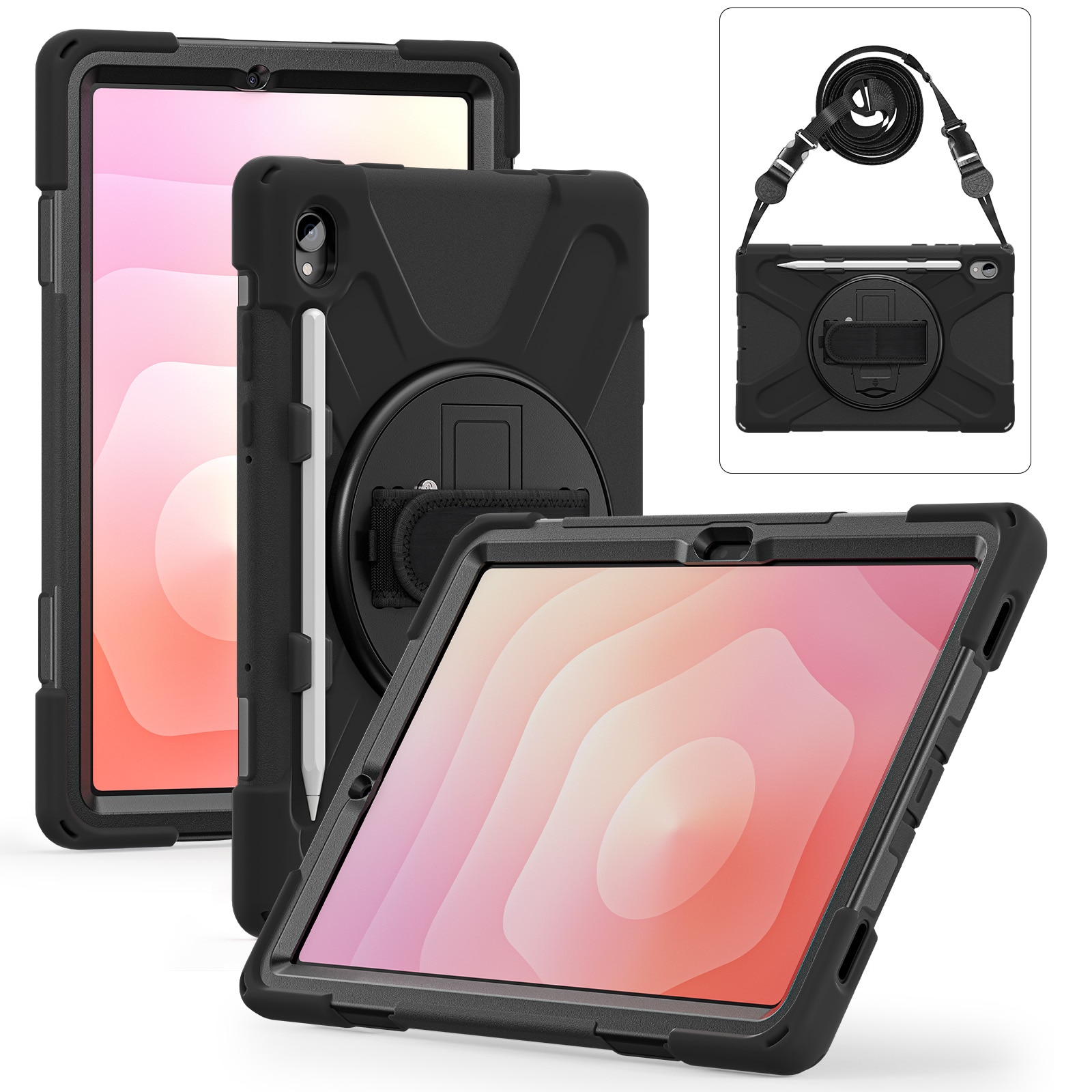 Samsung Galaxy Tab S11 Schokbestendige Hybridcase met schouderriem zwart