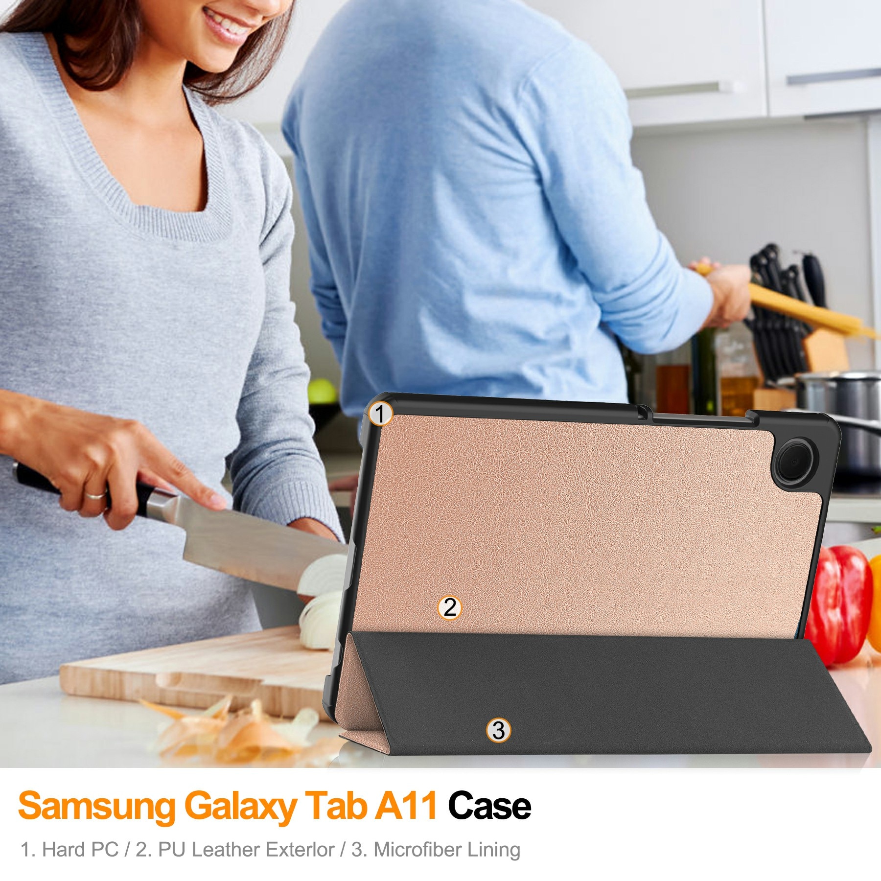 Samsung Galaxy Tab A11 Tri-fold Hoesje Rosé goud