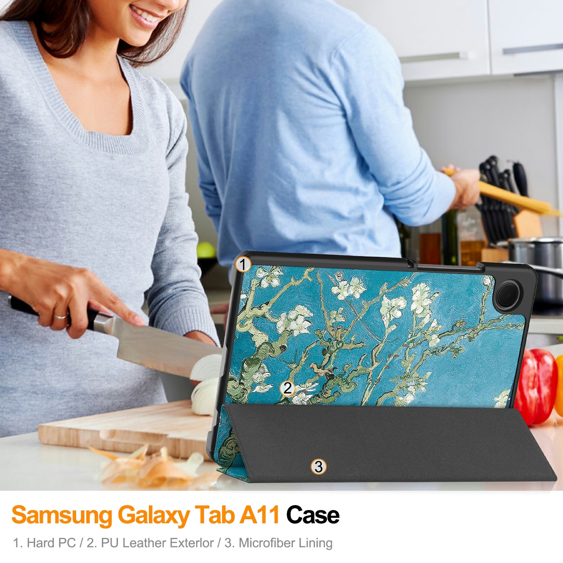 Samsung Galaxy Tab A11 Tri-fold Hoesje Kersenbloemen