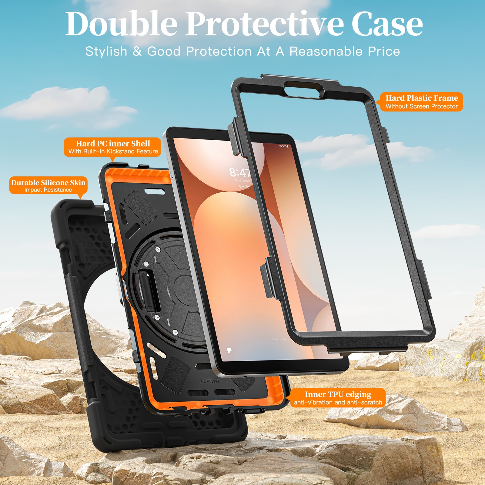 Samsung Galaxy Tab A11 Plus Schokbestendige Hybridcase met schouderriem zwart