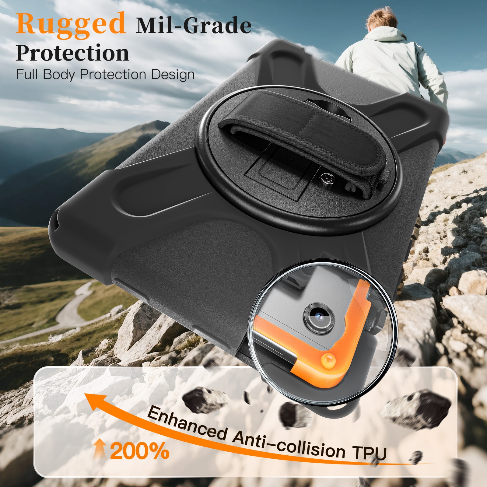 Samsung Galaxy Tab A11 Plus Schokbestendige Hybridcase met schouderriem zwart