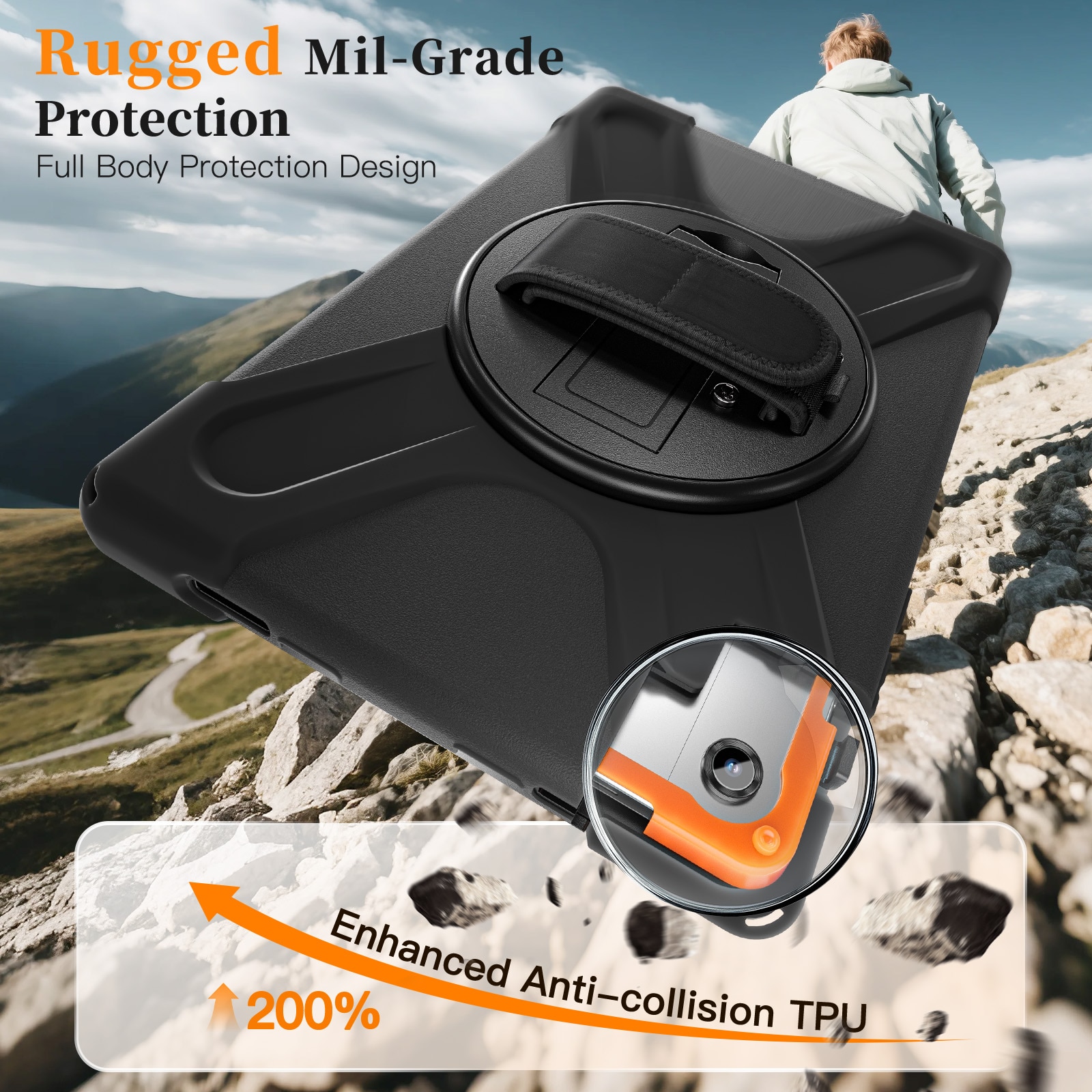 Samsung Galaxy Tab A11 Plus Schokbestendige Hybridcase met schouderriem zwart