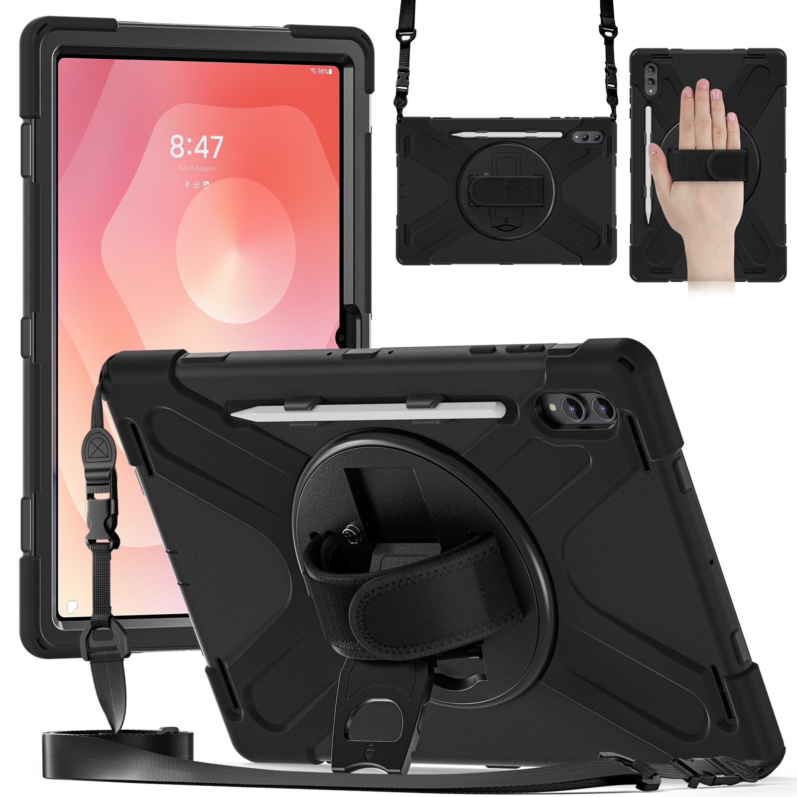 Samsung Galaxy Tab S11 Ultra Schokbestendige Hybridcase met schouderriem zwart