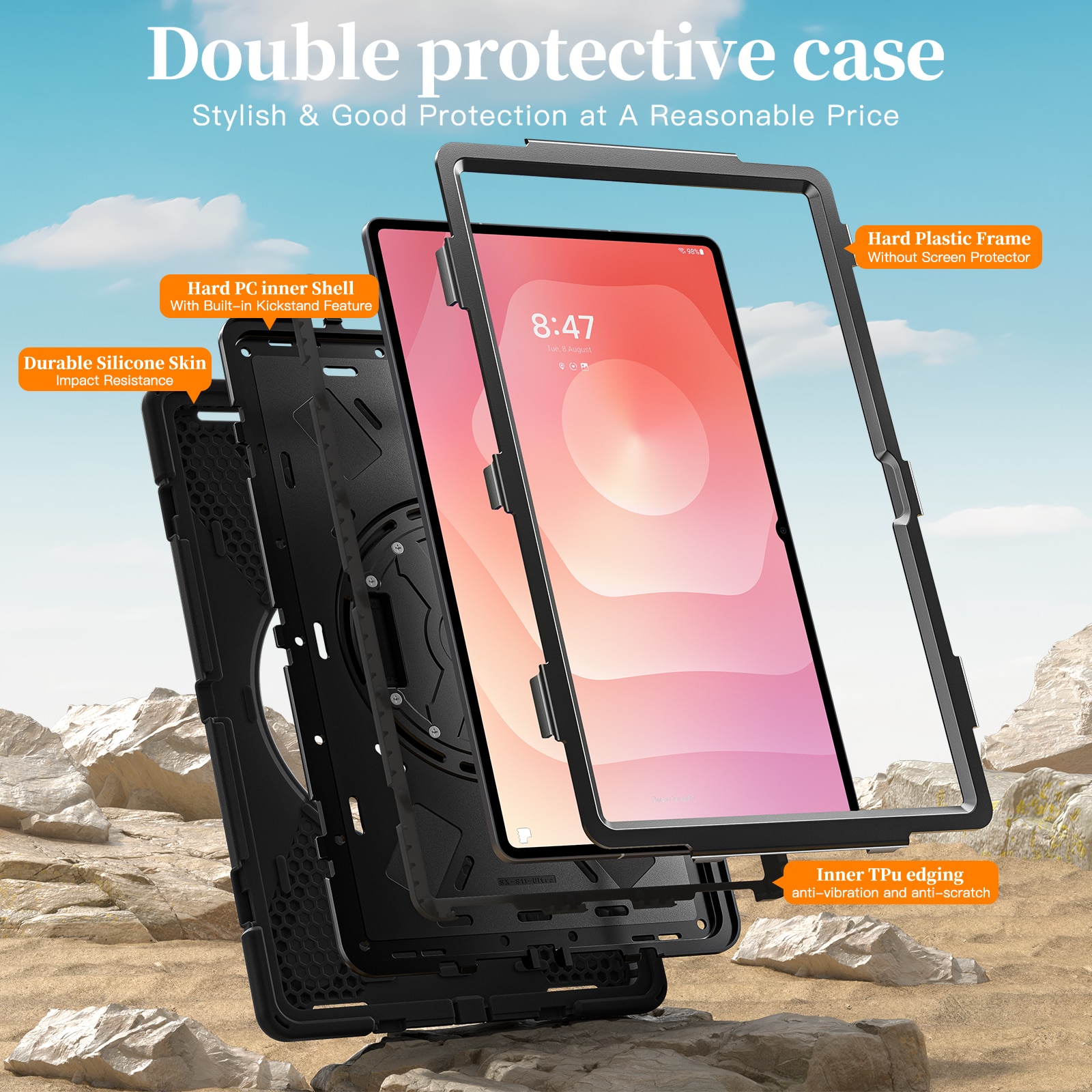 Samsung Galaxy Tab S11 Ultra Schokbestendige Hybridcase met schouderriem zwart