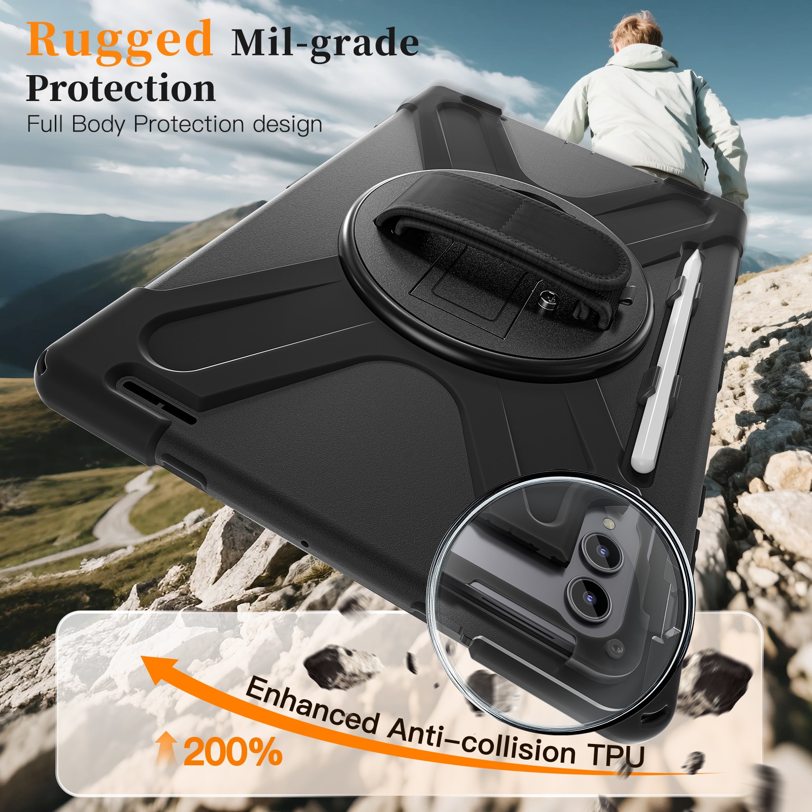 Samsung Galaxy Tab S11 Ultra Schokbestendige Hybridcase met schouderriem zwart
