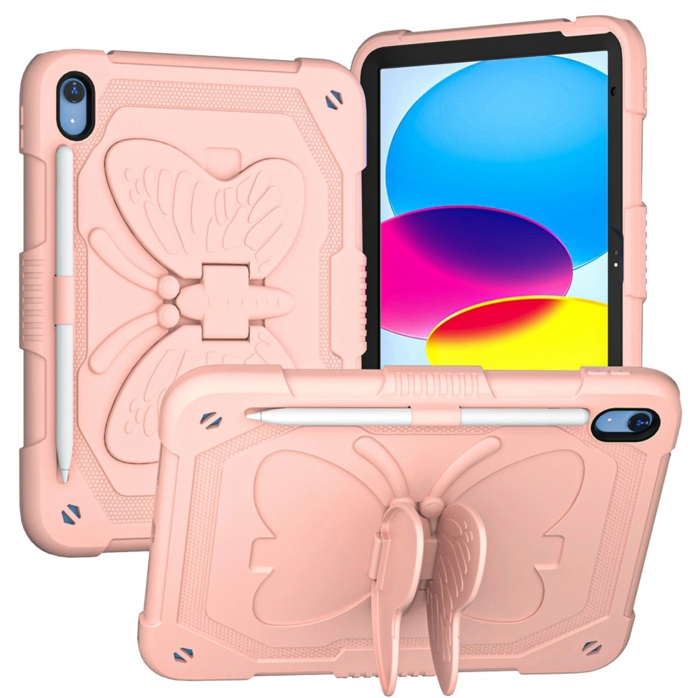 iPad 10.9 10th Gen (2022) Vlinders Hybridcase met schouderriem roze