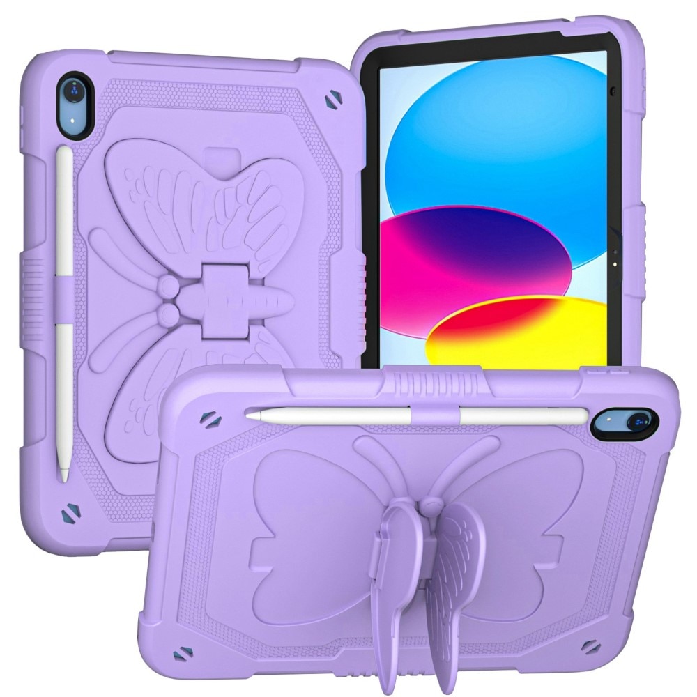 iPad 10.9 10th Gen (2022) Vlinders Hybridcase met schouderriem paars