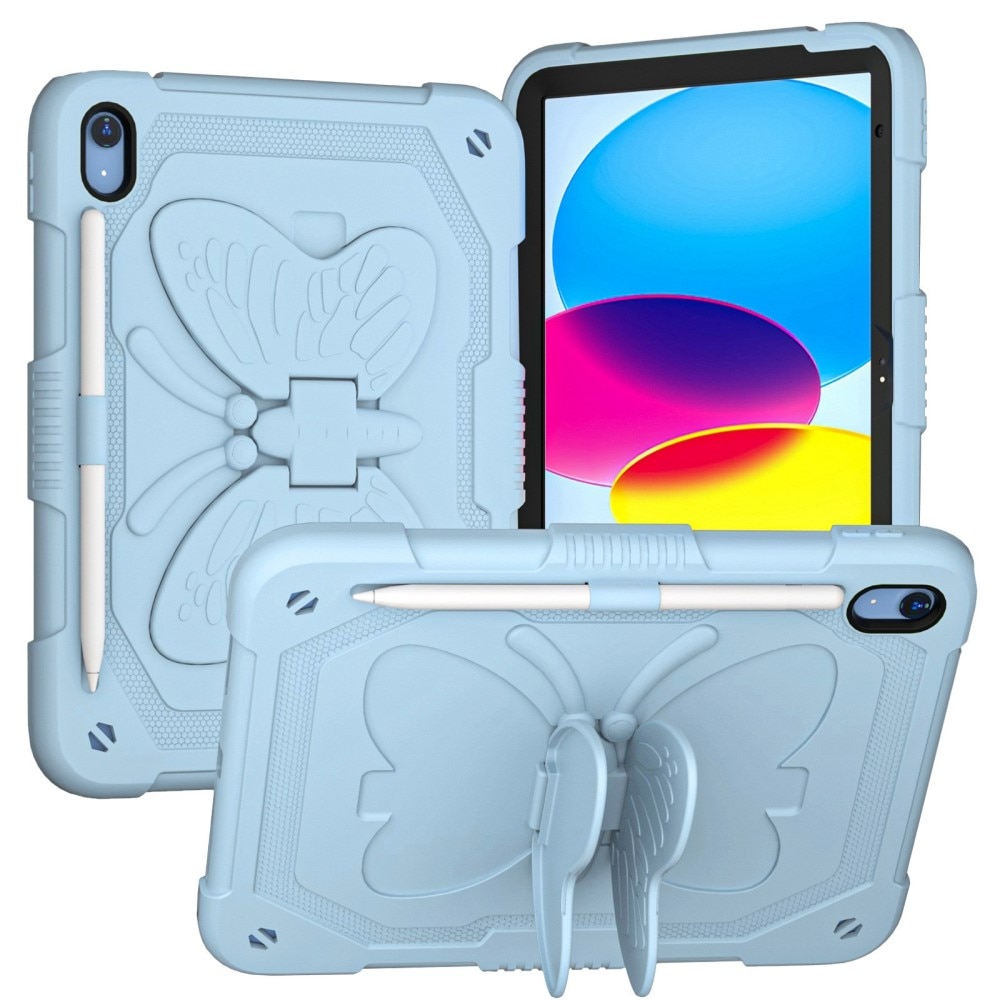 iPad 10.9 10th Gen (2022) Vlinders Hybridcase met schouderriem blauw