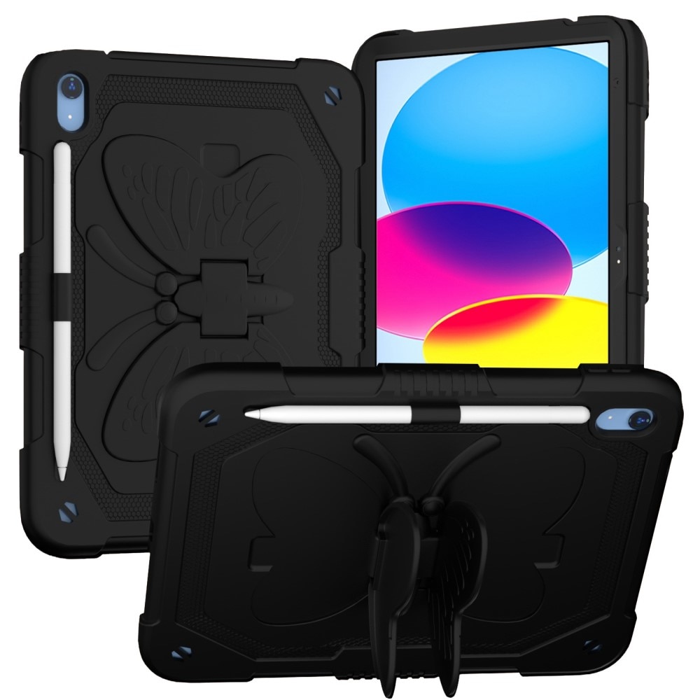 iPad 10.9 10th Gen (2022) Vlinders Hybridcase met schouderriem zwart