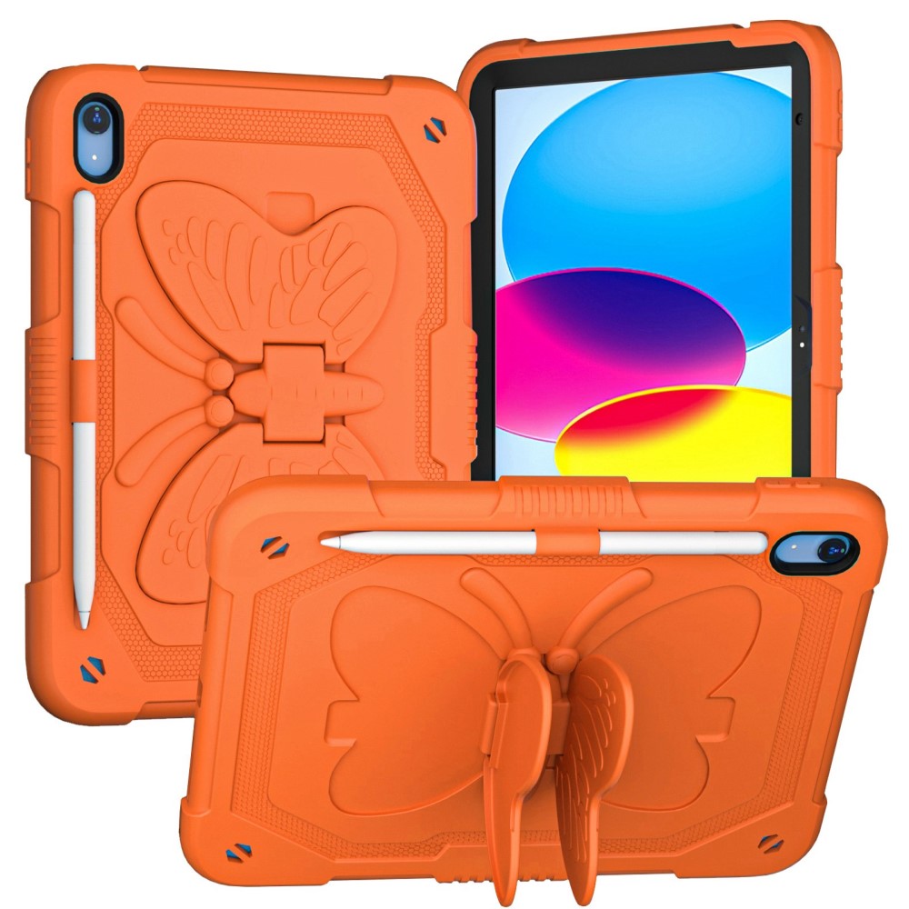 iPad 10.9 10th Gen (2022) Vlinders Hybridcase met schouderriem oranje