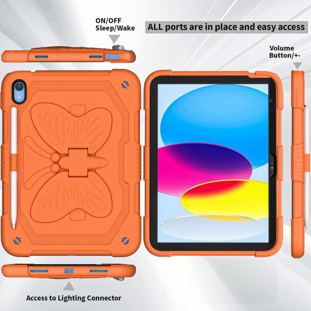 iPad 10.9 10th Gen (2022) Vlinders Hybridcase met schouderriem oranje