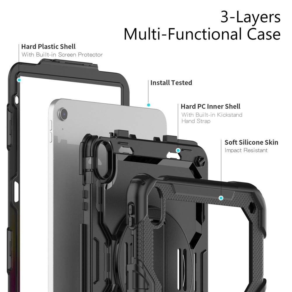 iPad 10.9 10th Gen (2022) Schokbestendige Full Protection Hybridcase met schouderriem zwart