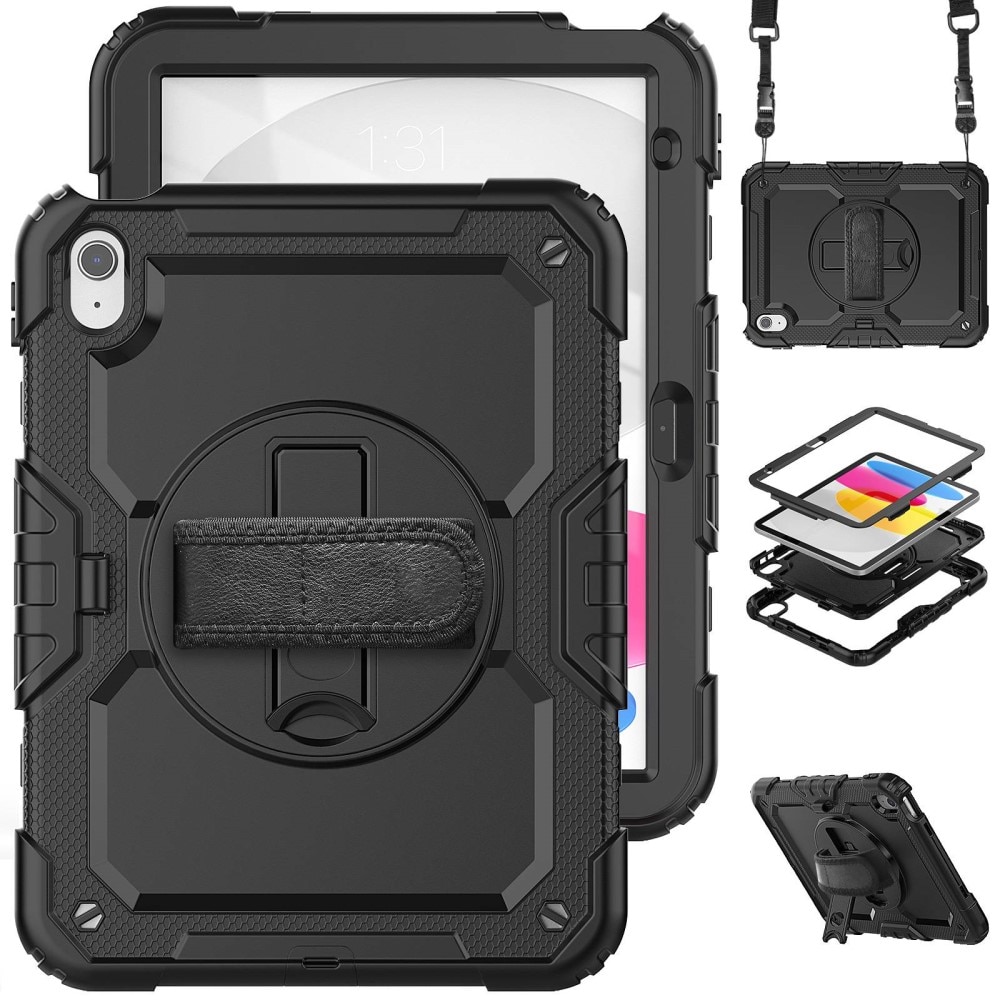 iPad 10.9 10th Gen (2022) Schokbestendige Full Protection Hybridcase met schouderriem zwart