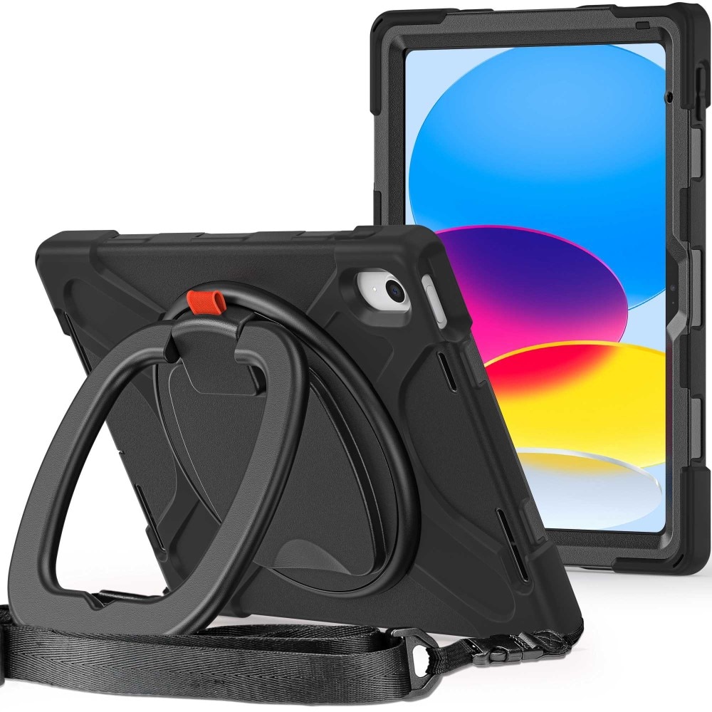 iPad 10.9 10th Gen (2022) Hybridcase met Kickstand en schouderband zwart