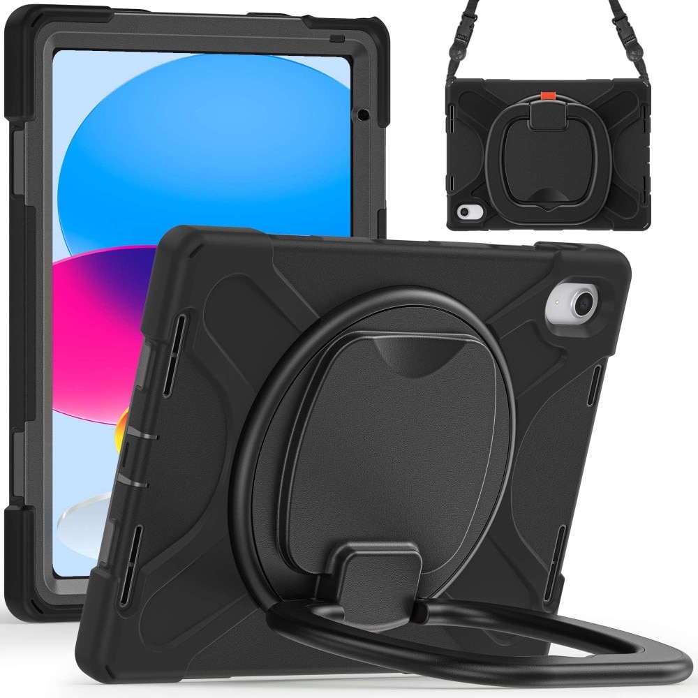 iPad 10.9 10th Gen (2022) Hybridcase met Kickstand en schouderband zwart