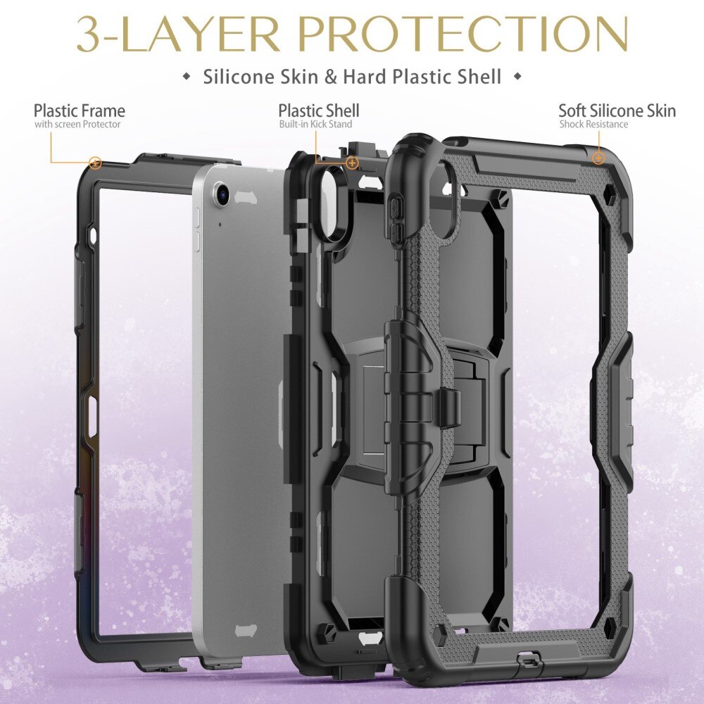 iPad 10.9 10th Gen (2022) Full Cover Rugged Kickstand Case zwart