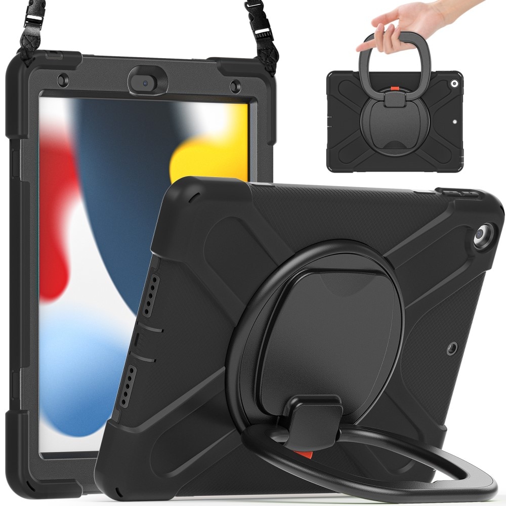 iPad 10.2 9th Gen (2021) Hybridcase met Kickstand en schouderband zwart