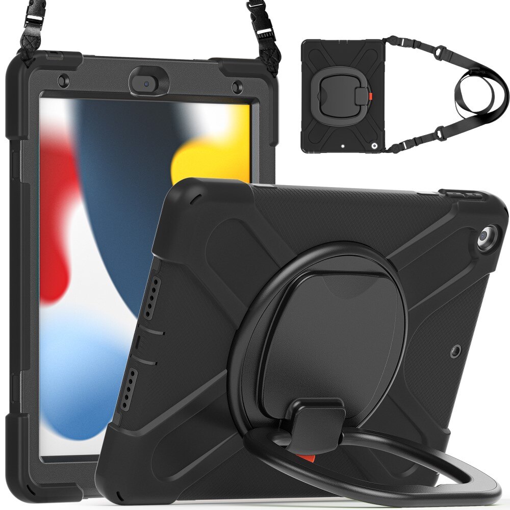 iPad 10.2 7th Gen (2019) Hybridcase met Kickstand en schouderband zwart