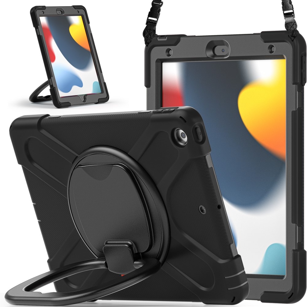 iPad 10.2 7th Gen (2019) Hybridcase met Kickstand en schouderband zwart