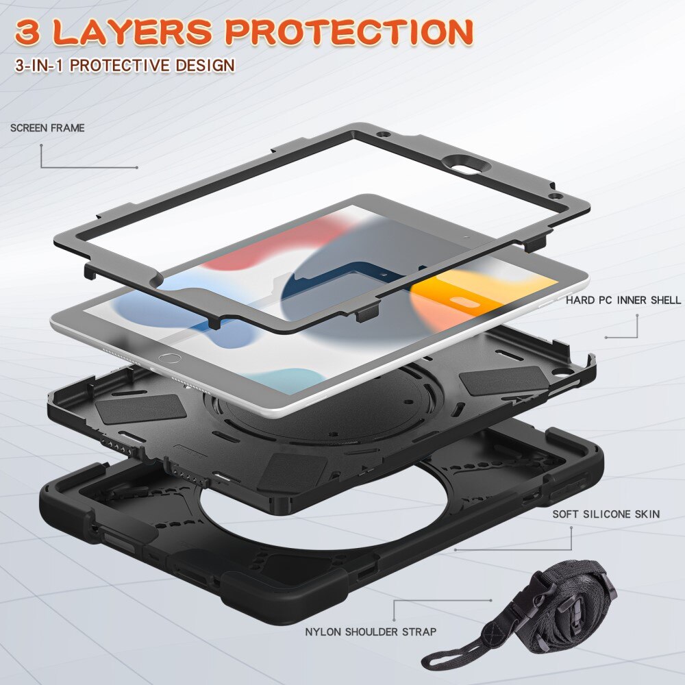 iPad 10.2 8th Gen (2020) Hybridcase met Kickstand en schouderband zwart