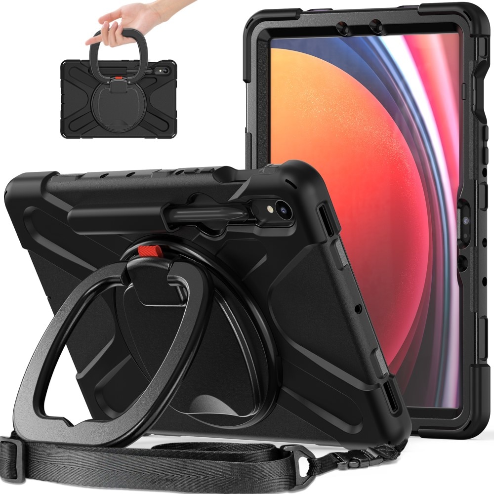 Samsung Galaxy Tab S9 FE Hybridcase met Kickstand en schouderband zwart