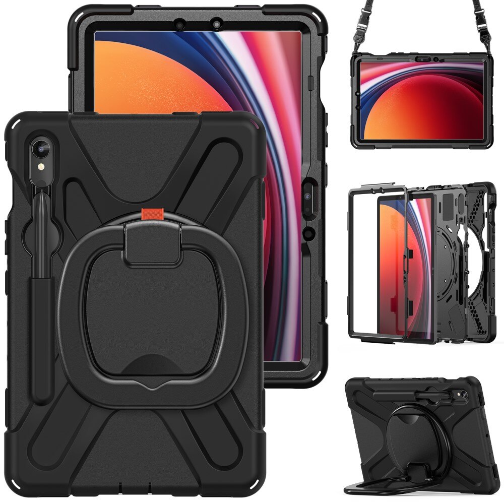 Samsung Galaxy Tab S9 Hybridcase met Kickstand en schouderband zwart