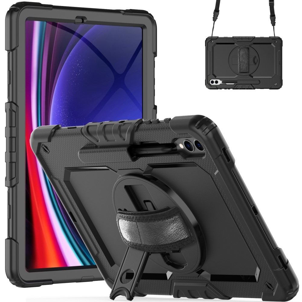 Samsung Galaxy Tab S9 Plus Schokbestendige Full Protection Hybridcase met schouderriem zwart