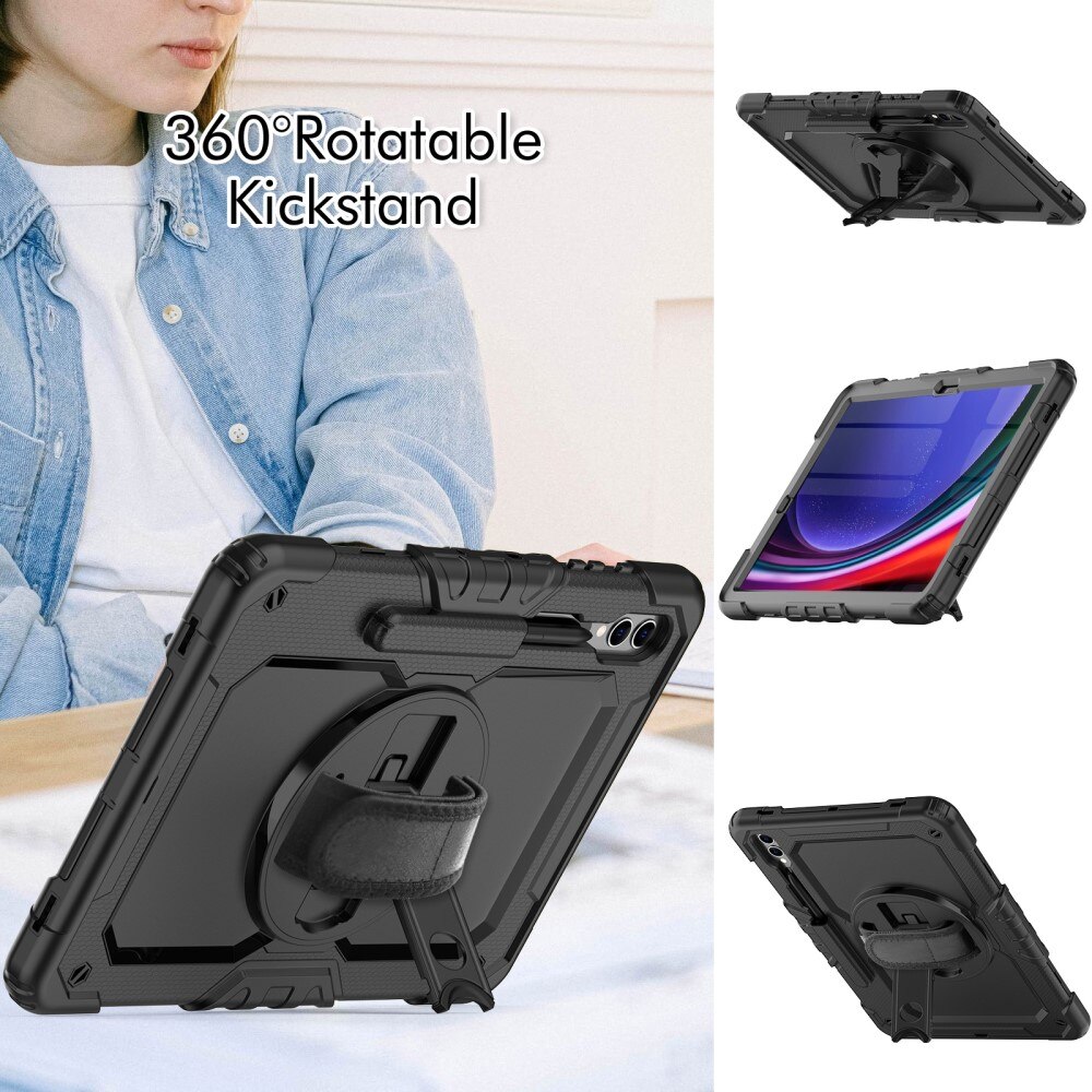 Samsung Galaxy Tab S9 Plus Schokbestendige Full Protection Hybridcase met schouderriem zwart