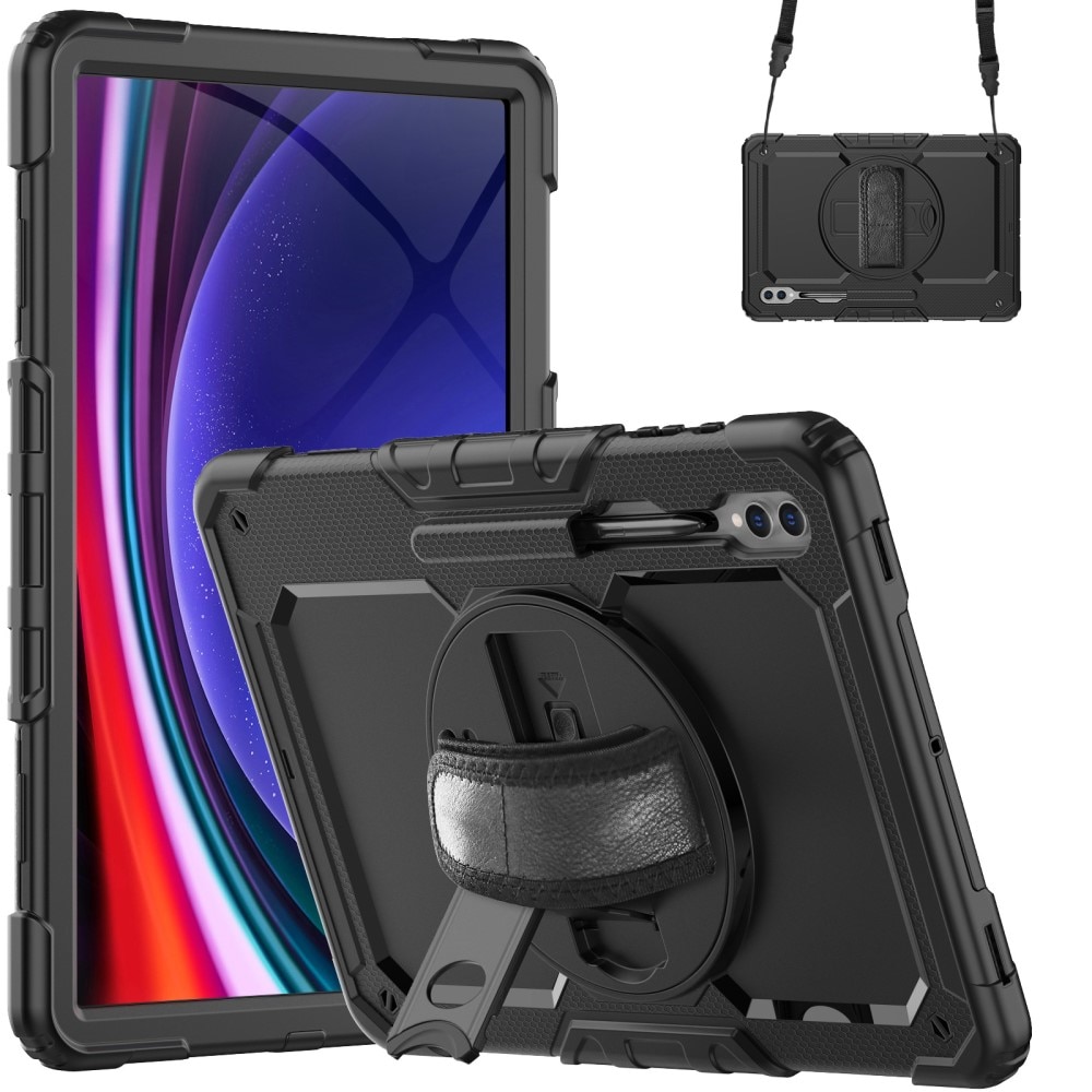 Samsung Galaxy Tab S9 Ultra Schokbestendige Full Protection Hybridcase met schouderriem zwart