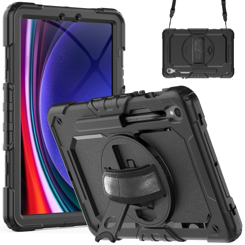 Samsung Galaxy Tab S9 Schokbestendige Full Protection Hybridcase met schouderriem zwart