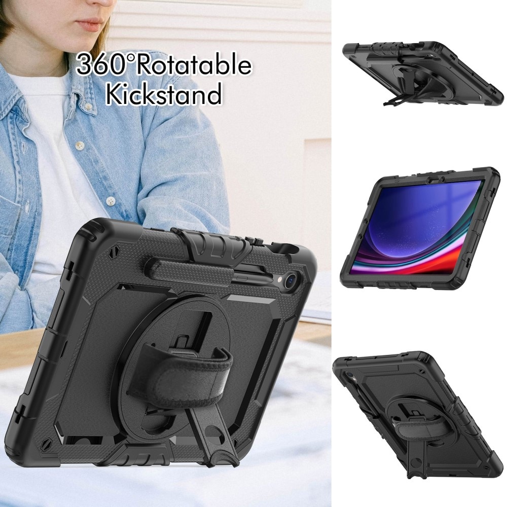 Samsung Galaxy Tab S9 Schokbestendige Full Protection Hybridcase met schouderriem zwart