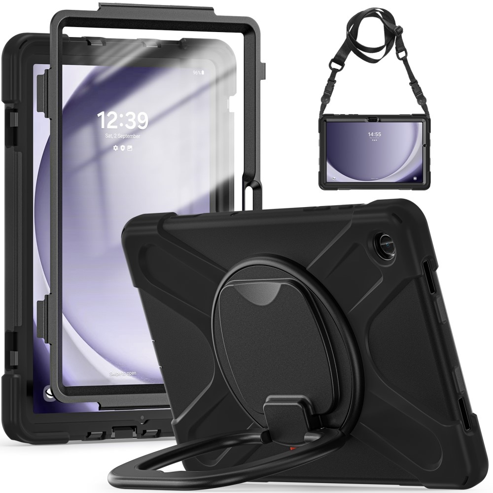 Samsung Galaxy Tab A9 Plus Hybridcase met Kickstand en schouderband zwart