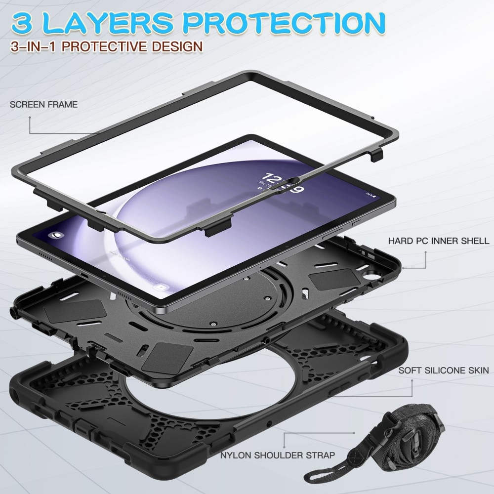 Samsung Galaxy Tab A9 Plus Hybridcase met Kickstand en schouderband zwart