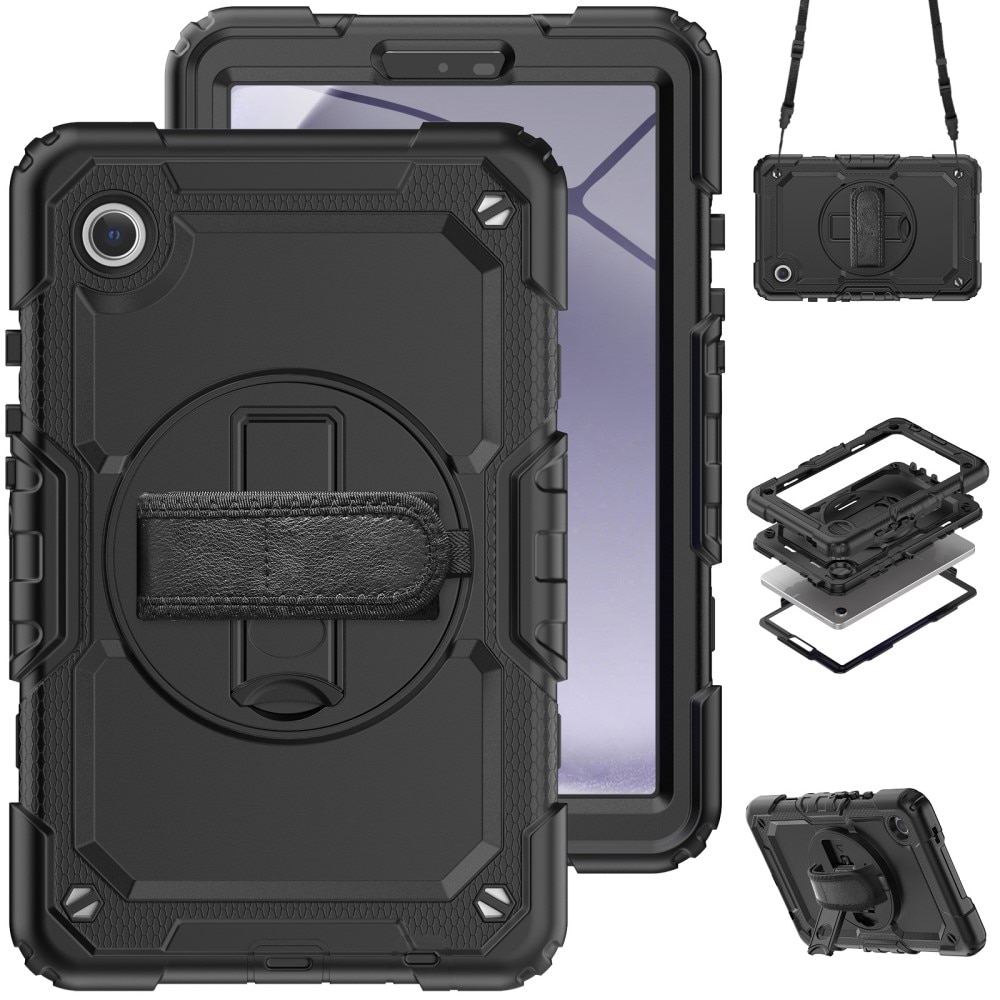 Samsung Galaxy Tab A9 Schokbestendige Full Protection Hybridcase met schouderriem zwart