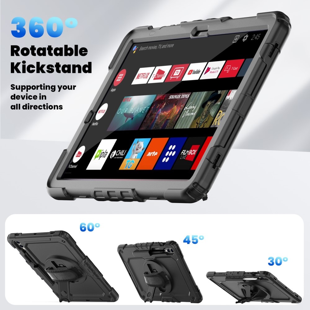 Samsung Galaxy Tab S9 FE Plus Schokbestendige Full Protection Hybridcase met schouderriem zwart