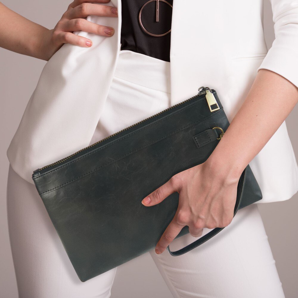 Leren Clutch met Band, zwart