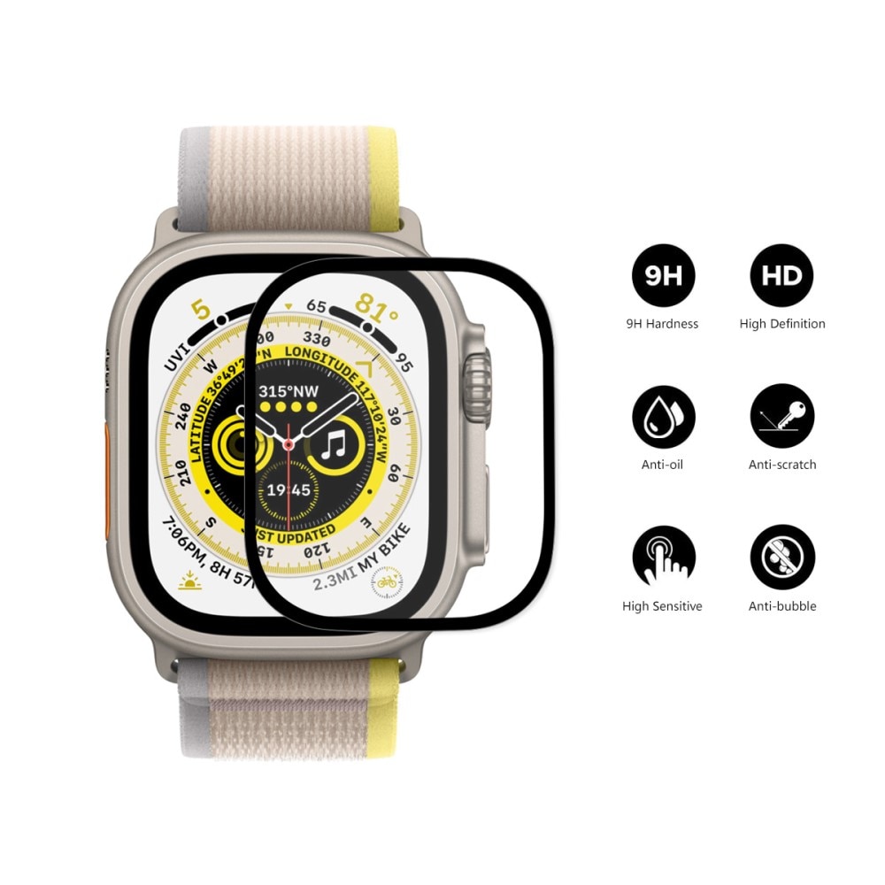 Apple Watch Ultra 49mm Full-cover Gehard Glas Zwart
