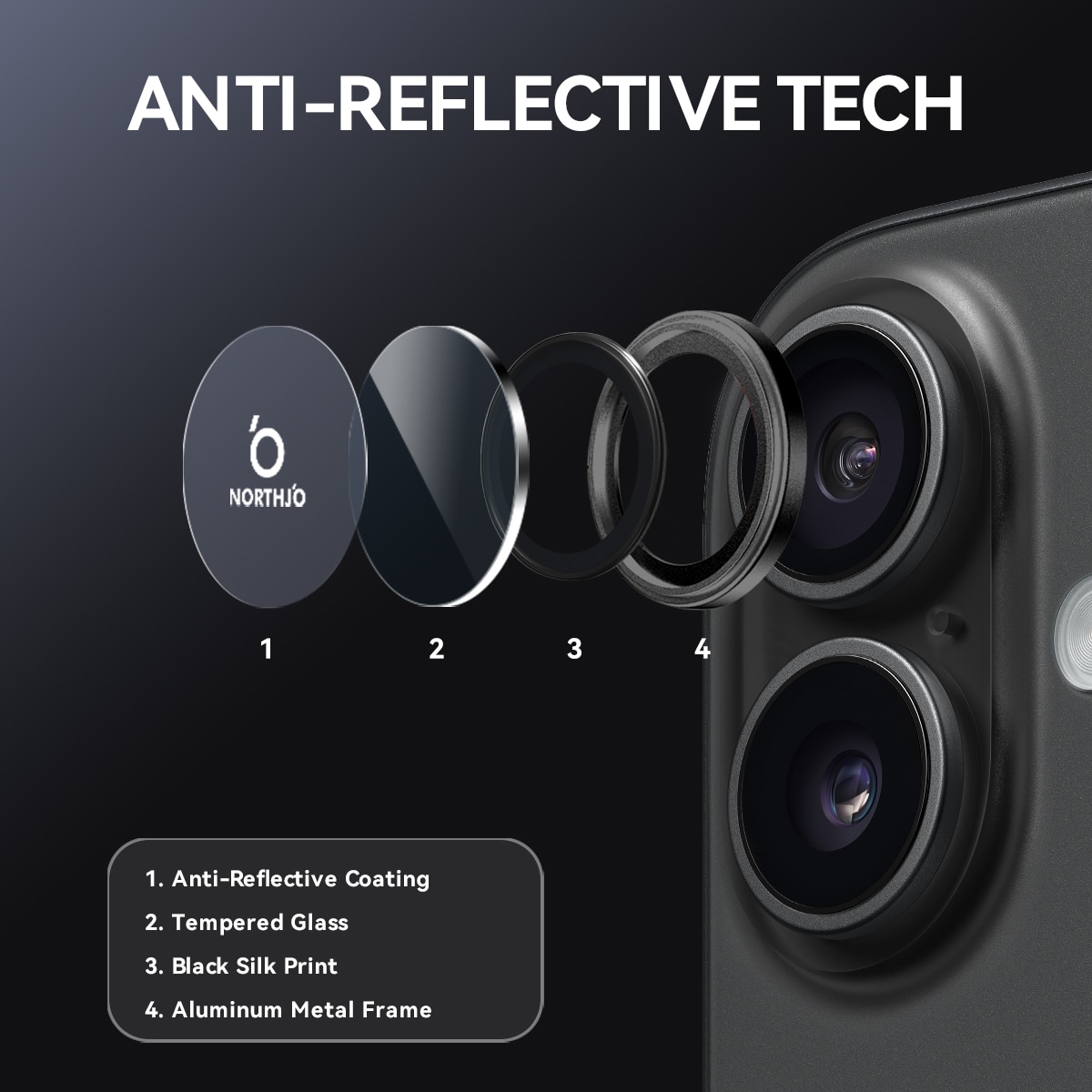 iPhone 17 Camera Protector Gehard Glas Aluminium Zwart